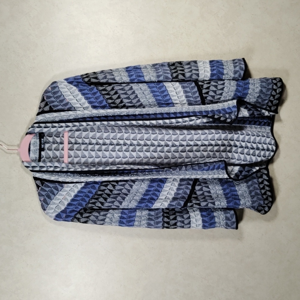 G165 Nic & Zoe blue, black and white open front cardigan S